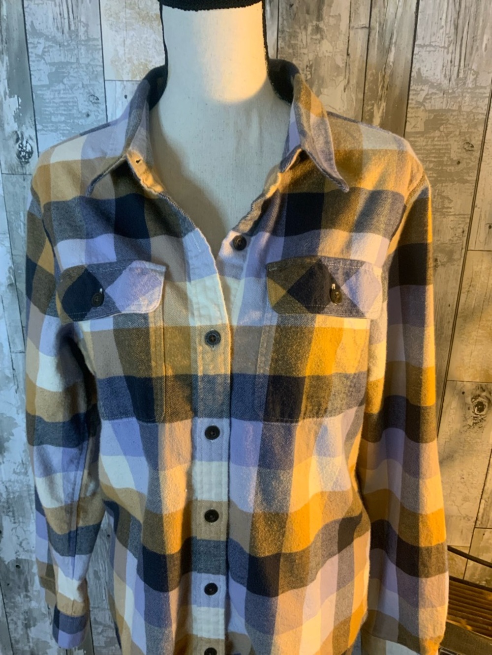 Patagonia Plaid Shirt in Mustard, Navy & Lilac - Picture 2 of 5